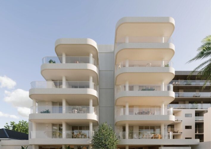 Front elevation render of MacFarlane Apartments, Glenelg North