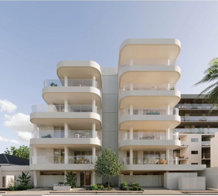 Front elevation render of MacFarlane Apartments, Glenelg North
