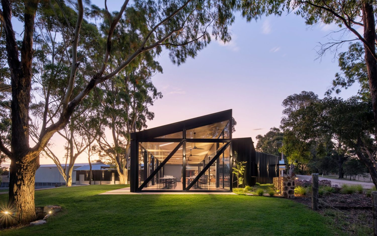 Anvers Wines cellar door and landscaped outdoor hospitality spaces at Kangarilla.
