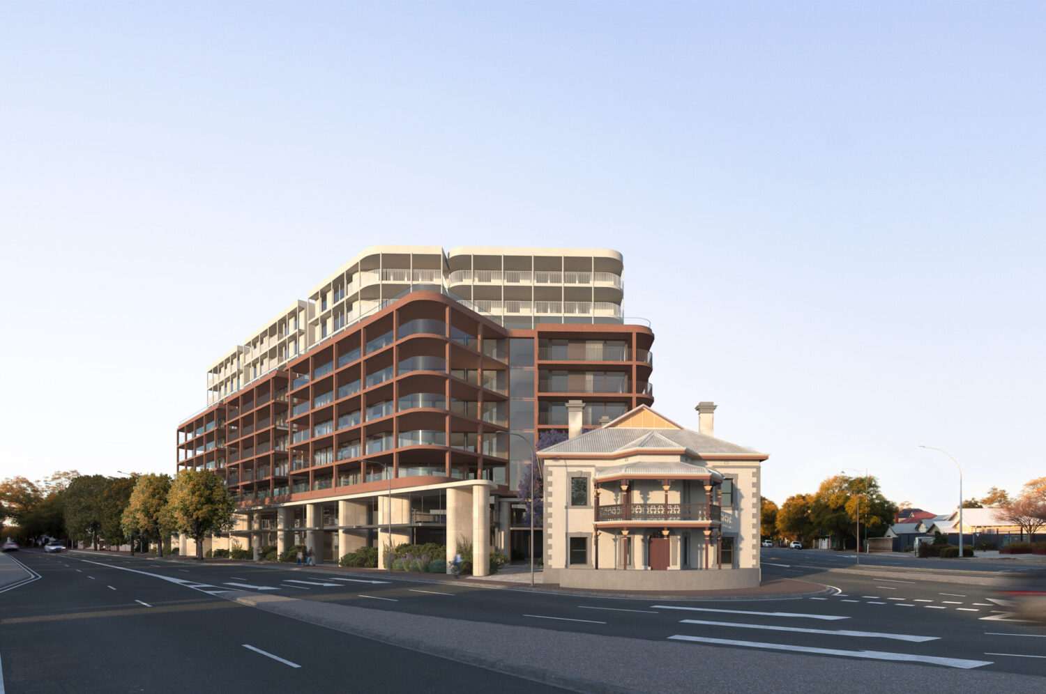 Artist’s impression of the proposed Buckingham Arms mixed-use development, showing new apartments beside the retained hotel.