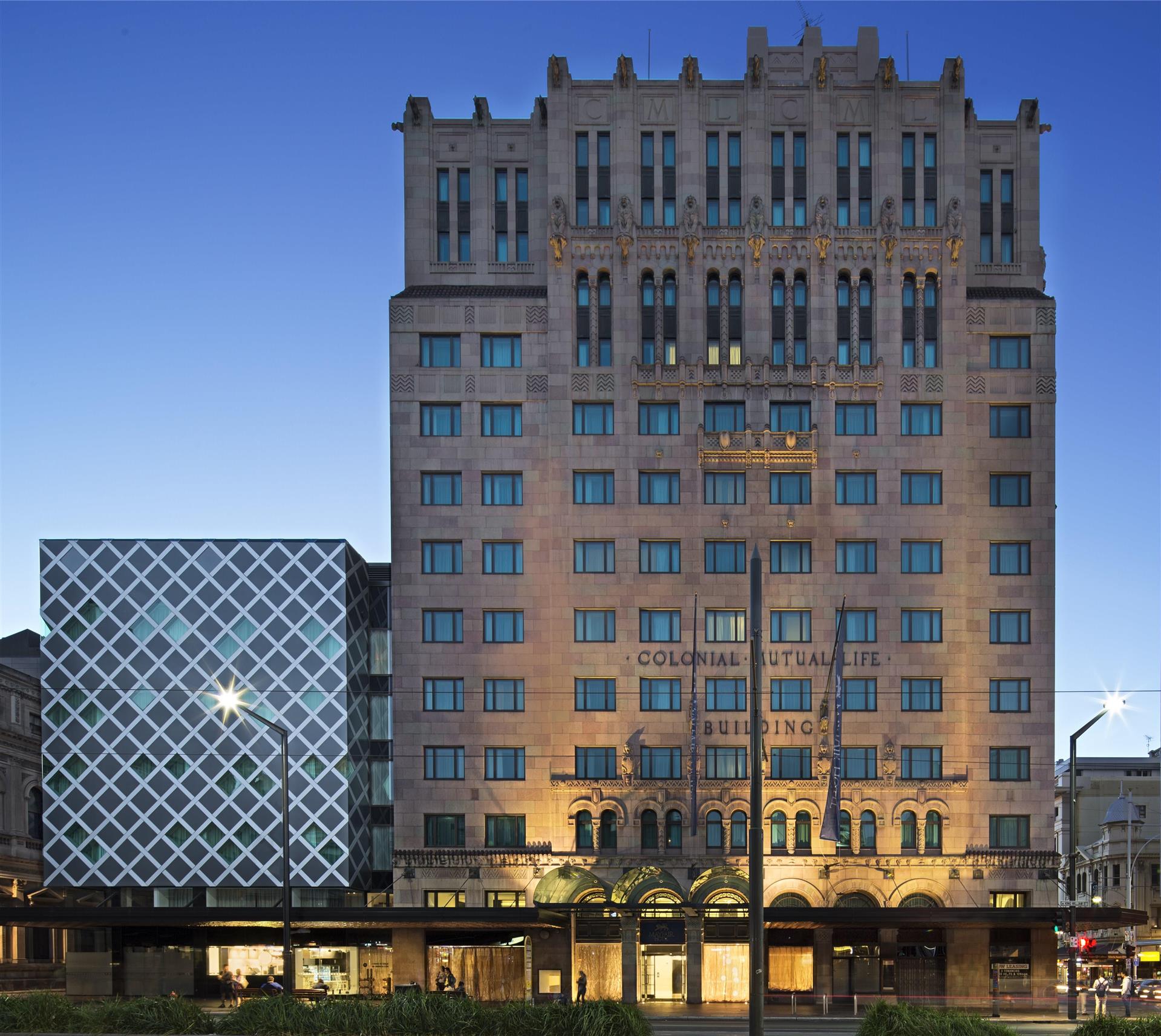 Mayfair Hotel in Adelaide’s restored Colonial Mutual Life Building, with its contemporary southern extension.