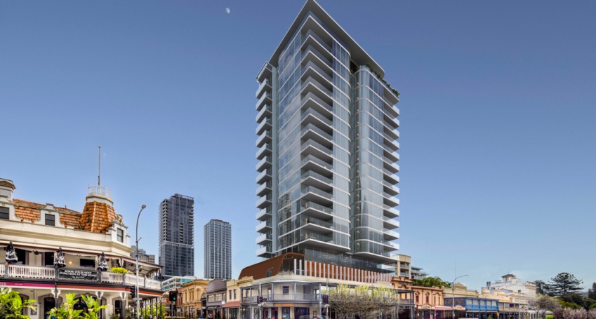 Early architectural concept of the proposed tower at Rundle Street and East Terrace