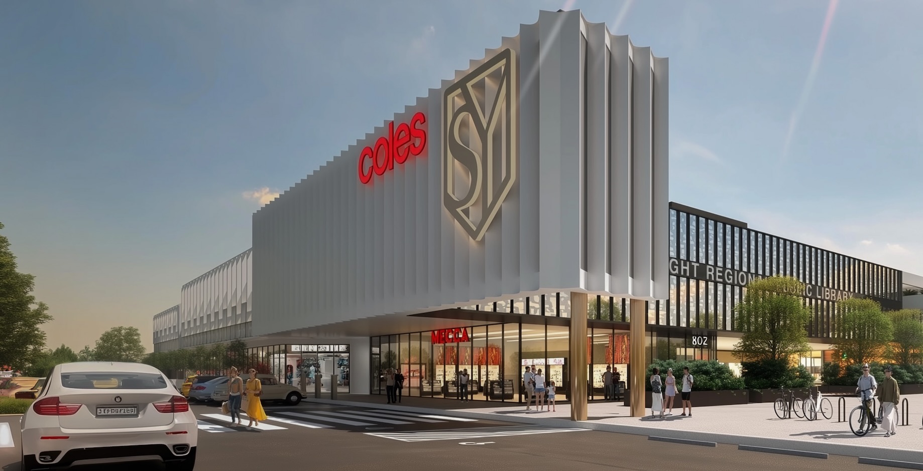 Artist’s impression of St Yves Shopping Centre at Roseworthy Town Centre, showing the Coles-anchored retail development.